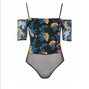 Topshop Embroidered Sheer Back Off-the-Shoulder Bodysuit